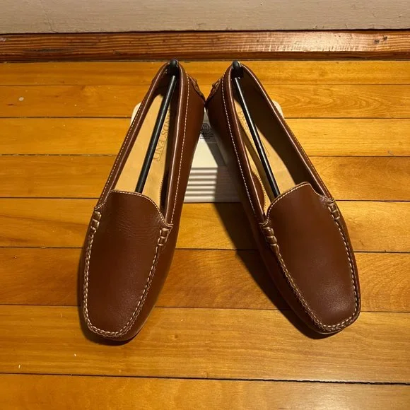 NEW Brown leather driving loafers/moccasins - Lands' End - Picture 4 of 9